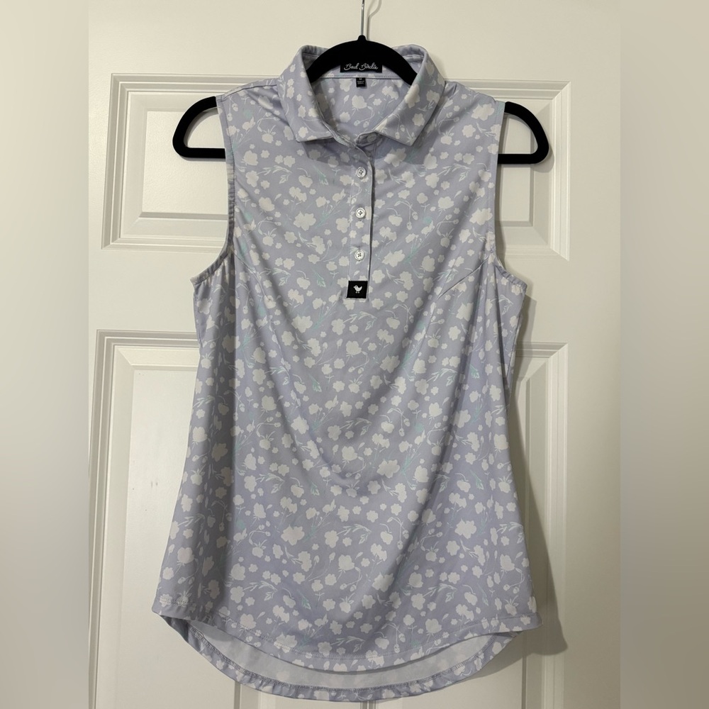 Bad Birdie Lavender Floral Sleeveless Polo Tank
